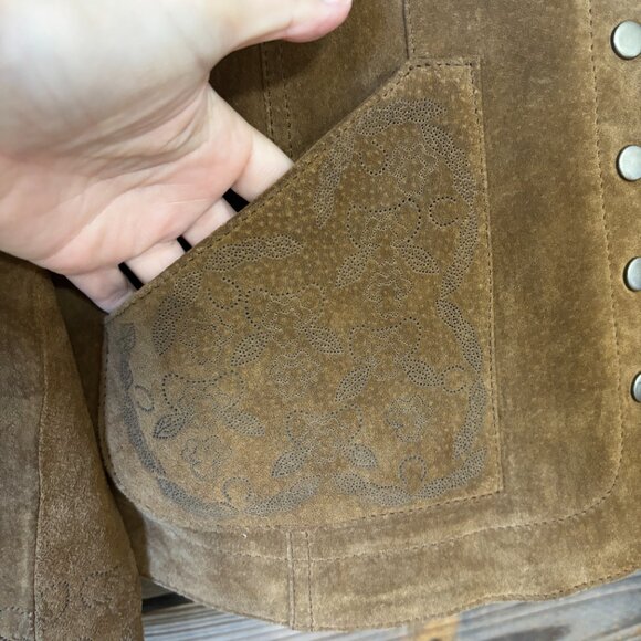 NWT Christopher & Banks Brown Machine Washable Suede Embroidered Jacket - Size M - Picture 3 of 9